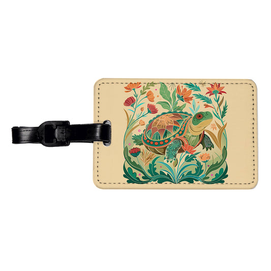 Snapping Turtle Botanical Art Nouveau Travel Faux Leather Luggage Tag