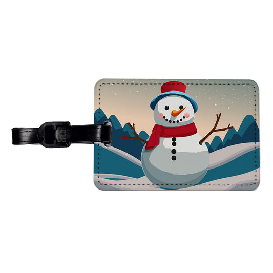 Snowman Happy Winter Christmas Travel Faux Leather Luggage Tag