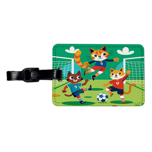 Soccer Cats Playing Ball Field Travel Faux Leather Luggage Tag