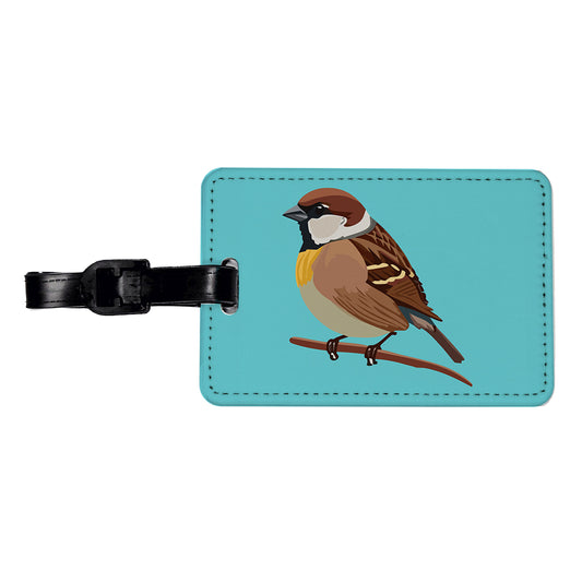 Sparrow Bird on Branch Travel Faux Leather Luggage Tag