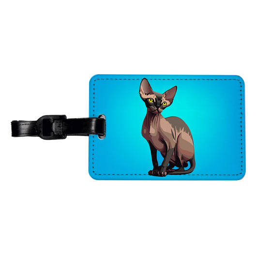 Sphynx Cat Sitting Travel Faux Leather Luggage Tag