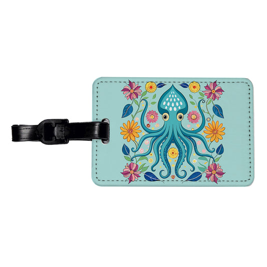 Squid Floral Flowers Travel Faux Leather Luggage Tag