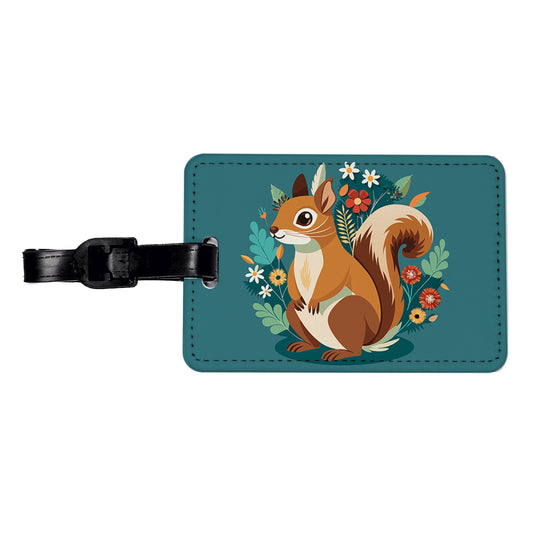 Squirrel Floral Flowers Travel Faux Leather Luggage Tag