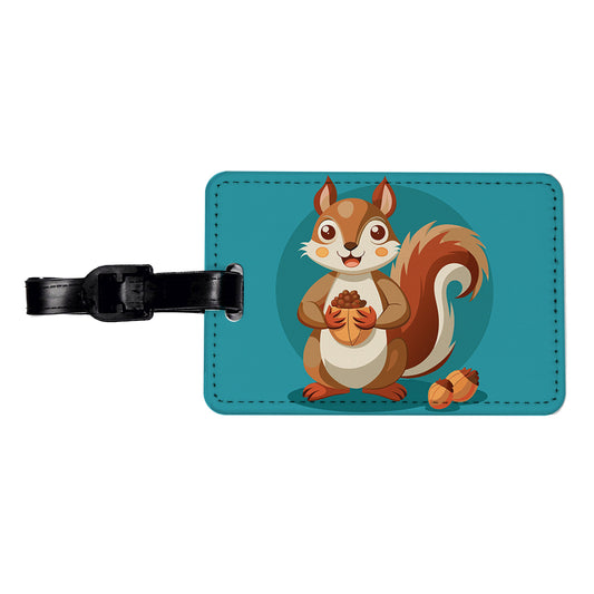 Squirrel with Nuts Smiling Travel Faux Leather Luggage Tag