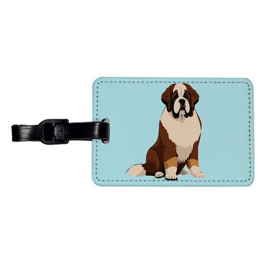 St Bernard Dog Sitting Travel Faux Leather Luggage Tag