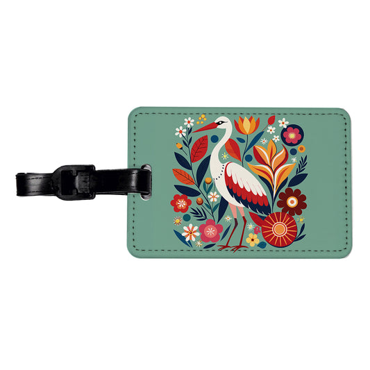 Stork Bird Floral Flowers Travel Faux Leather Luggage Tag