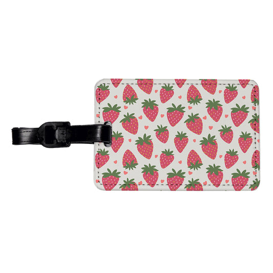 Strawberries Strawberry Hearts Pattern Travel Faux Leather Luggage Tag