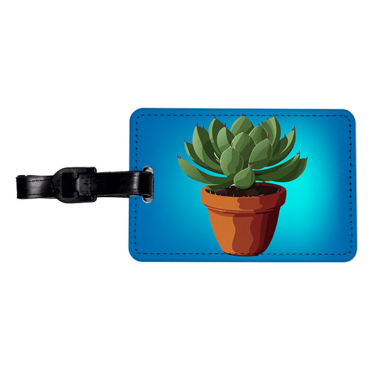 Succulent Plant in Pot Travel Faux Leather Luggage Tag