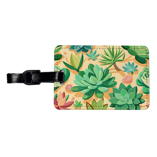 Succulents Scattered Pattern Travel Faux Leather Luggage Tag