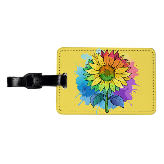 Sunflower Rainbow Watercolor Travel Faux Leather Luggage Tag