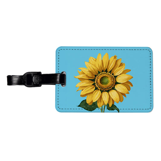 Sunflower Summer Flower with Stem Travel Faux Leather Luggage Tag