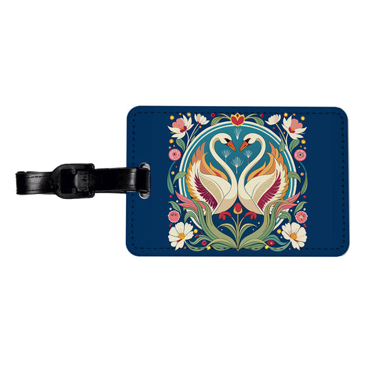 Swans Floral Art Nouveau Flowers Elegant Travel Faux Leather Luggage Tag