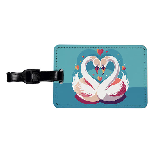 Swans in Love Anniversary Wedding Valentines Day Travel Faux Leather Luggage Tag