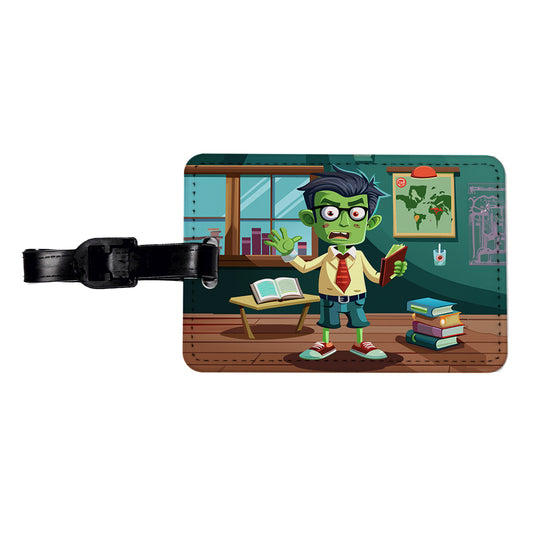 Teacher Zombie Man Male Funny Travel Faux Leather Luggage Tag