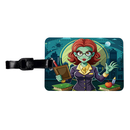 Teacher Zombie Woman Female Funny Travel Faux Leather Luggage Tag