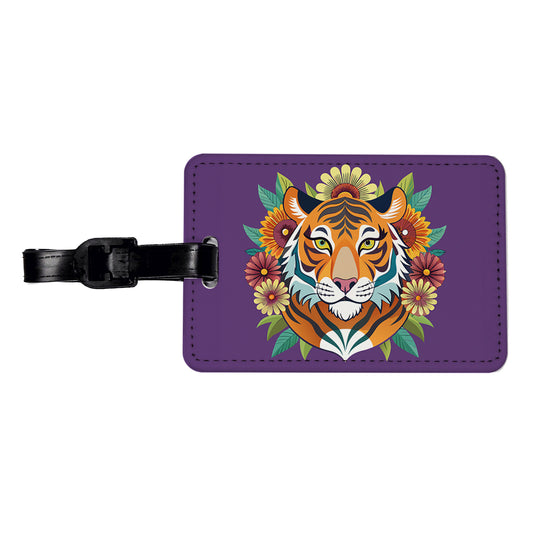 Tiger Head Floral Flowers Travel Faux Leather Luggage Tag