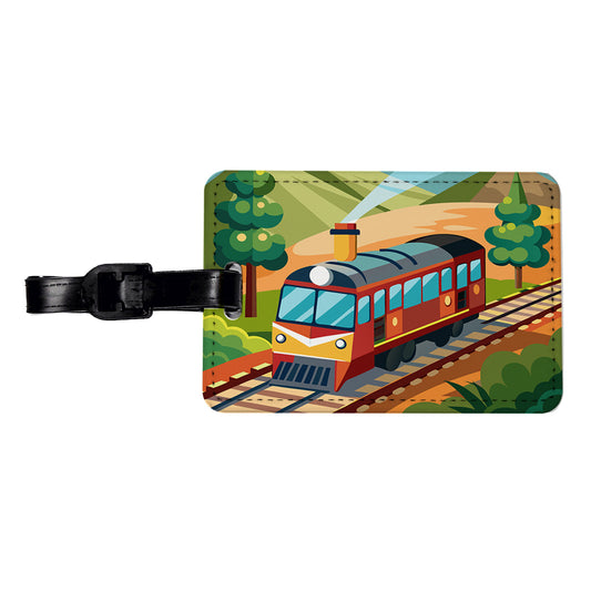 Train on Track Travel Faux Leather Luggage Tag