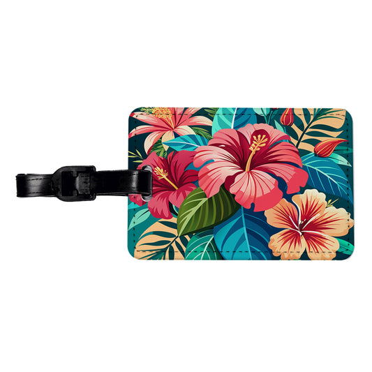 Tropical Flowers Hibiscus Travel Faux Leather Luggage Tag