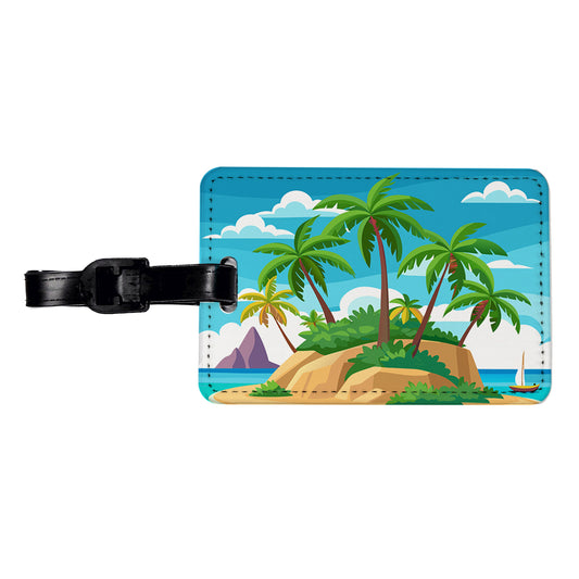 Tropical Island Beach Palm Trees Vacation Travel Travel Faux Leather Luggage Tag