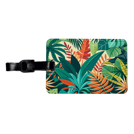 Tropical Leaves Foliage Travel Faux Leather Luggage Tag