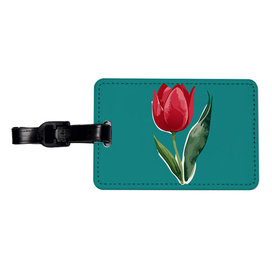 Tulip Flower Red Watercolor Travel Faux Leather Luggage Tag
