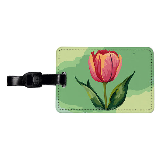 Tulip Flower Watercolor Travel Faux Leather Luggage Tag