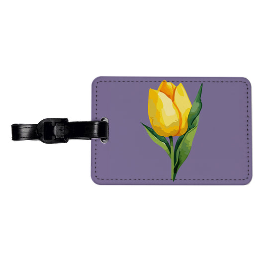 Tulip Flower Yellow Watercolor Travel Faux Leather Luggage Tag