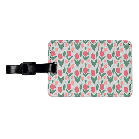 Tulips Pink Flowers Muted Pattern Travel Faux Leather Luggage Tag