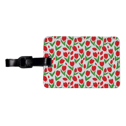 Tulips Red Flowers Pattern Travel Faux Leather Luggage Tag