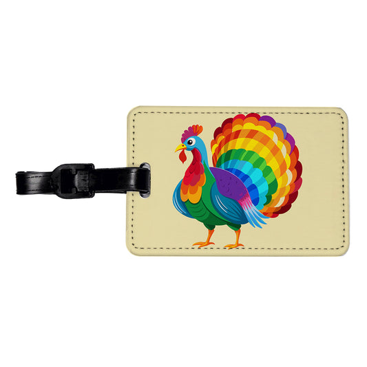 Turkey Rainbow Colored Thanksgiving Travel Faux Leather Luggage Tag