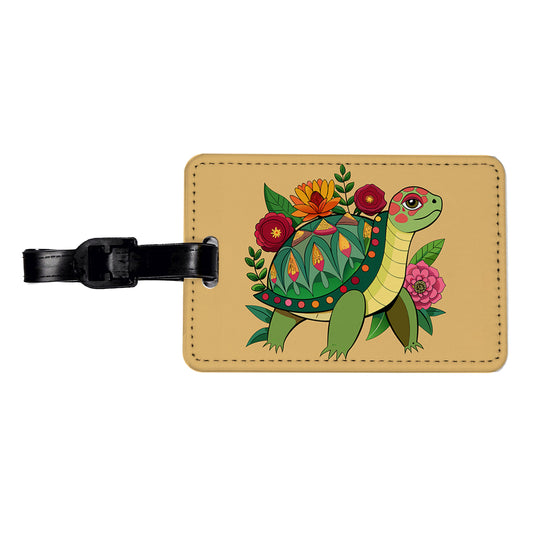 Turtle Floral Flowers Travel Faux Leather Luggage Tag