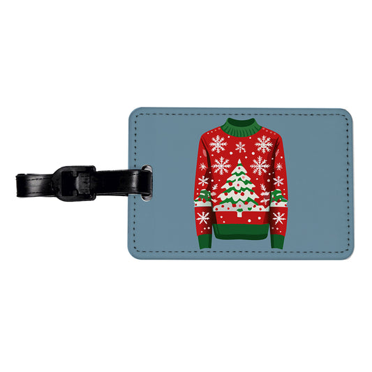 Ugly Christmas Sweater Tree Travel Faux Leather Luggage Tag