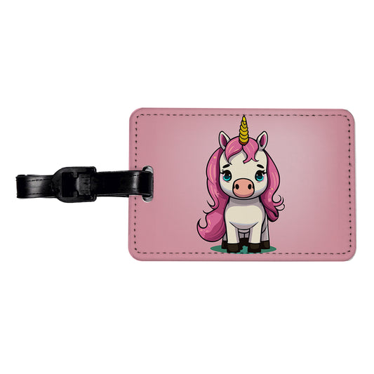 Unicorn Chibi Pink Hair Travel Faux Leather Luggage Tag