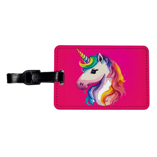 Unicorn Rainbow Hair Horn Travel Faux Leather Luggage Tag