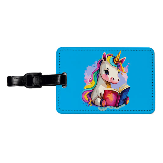 Unicorn Reading Book Reader Travel Faux Leather Luggage Tag