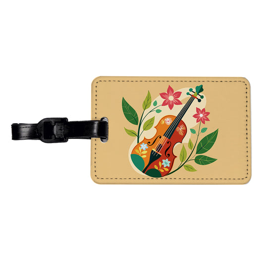 Violin Music Floral Motif Travel Faux Leather Luggage Tag
