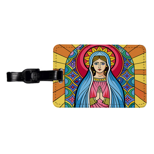 Virgin Mary Stained Glass Christian Religious Catholic Travel Faux Leather Luggage Tag