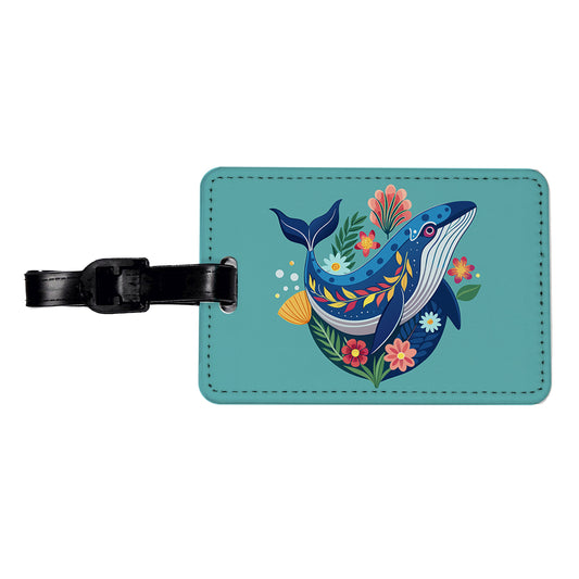 Whale Floral Flowers Travel Faux Leather Luggage Tag