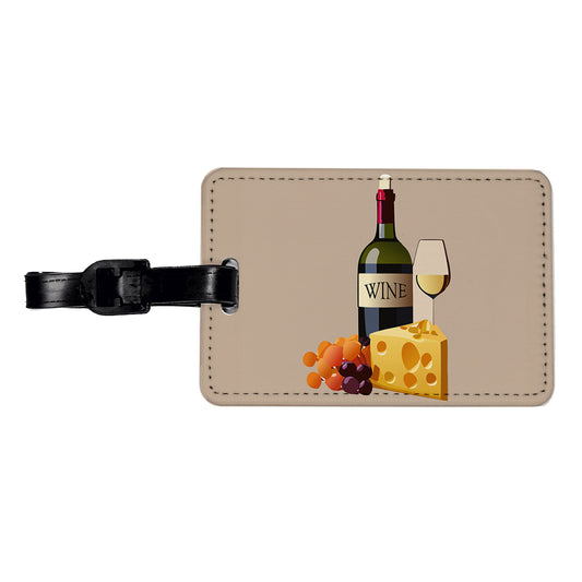 Wine Cheese Grapes Travel Faux Leather Luggage Tag