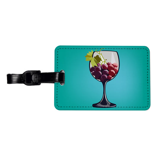Wine Glass with Grapes Travel Faux Leather Luggage Tag