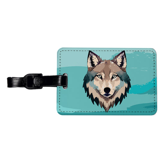 Wolf Face Watercolor Travel Faux Leather Luggage Tag