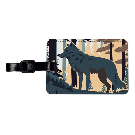 Wolf Gray in Forest Travel Faux Leather Luggage Tag