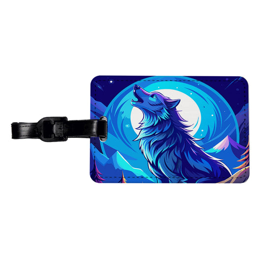 Wolf Howling at Blue Moon Travel Faux Leather Luggage Tag