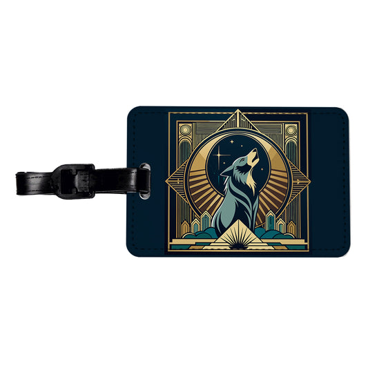 Wolf Howling at Moon Art Deco Travel Faux Leather Luggage Tag