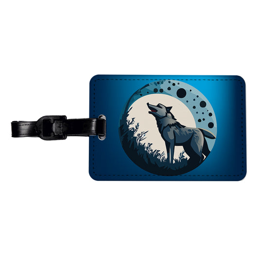 Wolf Howling Night Moon Travel Faux Leather Luggage Tag