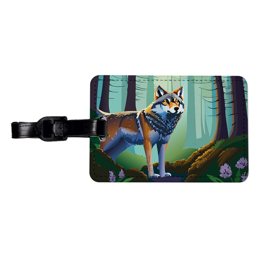 Wolf in Forest Woodland Wilderness Travel Faux Leather Luggage Tag