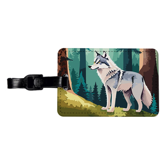 Wolf Standing Watercolor Travel Faux Leather Luggage Tag