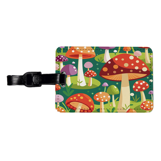 Woodland Mushrooms in the Forest Scattered Travel Faux Leather Luggage Tag