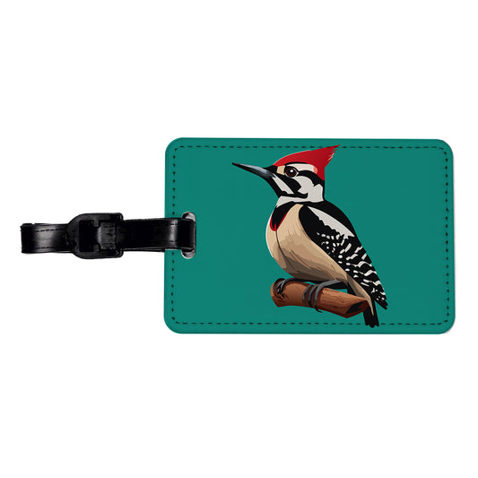 Woodpecker Bird on Branch Travel Faux Leather Luggage Tag