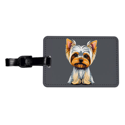 Yorkshire Terrier Dog Sitting Travel Faux Leather Luggage Tag